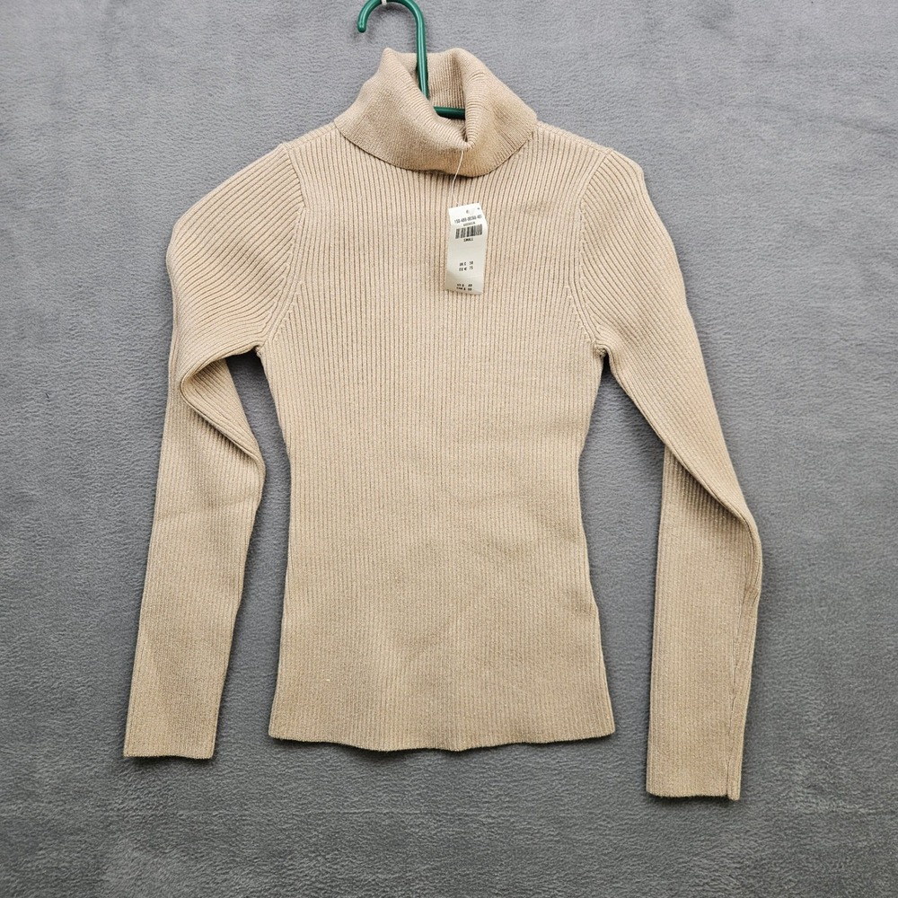Abercrombie & Fitch Metallic Ribbed Turtleneck Sweater Gold Beige Small NWT